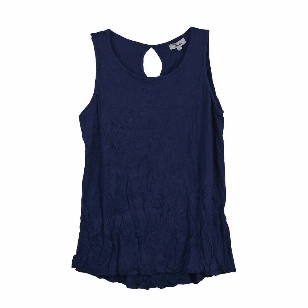 NEW SHANA APPAREL women's crinkle shell top in navy